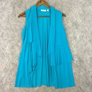 Susan Graver Cardigan Vest XXS Liquid Knit Sleeveless Open Waterfall Drape Blue